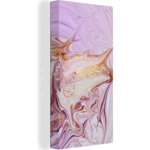 Canvas Abstract - Marmer - Goud - Verf - Roze - 40x80 cm - Muurdecoratie