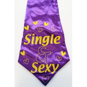 Stropdas paars met de tekst Single & Sexy stropdas - feest - paars - party - vrijgezellenfeest