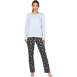 Bellivalini Dames Pyjama - Lange mouwen - Lange broek - Katoen - BLV-BLV50-167-PJ - Blauw Grafiet Sterren - L