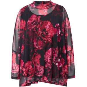 MIAMODA - Dames - Mesh blouse oversized motief ondoorzichtige top - Purper - Maat 46+