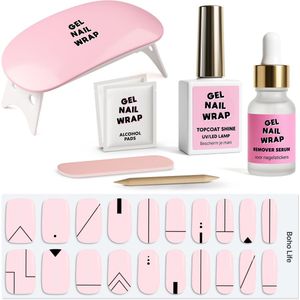 Gel Nail Wrap - Complete Starter Set - Licht Roze Zwart - Boho Life - Gel Nail Wraps - Gel Nagel Stickers (incl. Instructievideo)