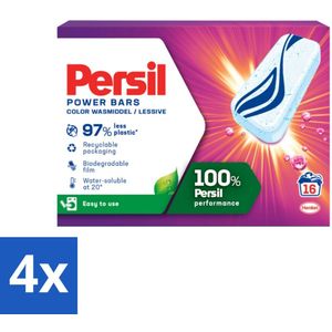 4 x Persil Wasmiddel Power Bars Color 16 stuks per verpakking - Wasmiddel Tabletten - Gekleurde Was - Duurzaam Wasmiddel - Persil - Vlekkenverwijderaar
