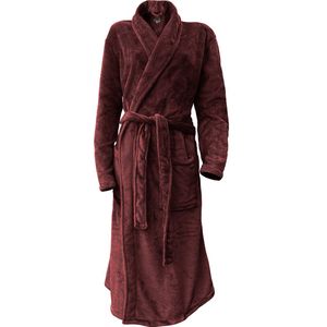 LINNICK Flanel Fleece Uni Badjas - Bordeaux - L - Badjas Dames - Badjas Heren