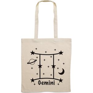 Katoenen tas naturel | Gemini | Tassen dames | Shopper | Laptop tas | Horoscoop | Sterrenbeeld