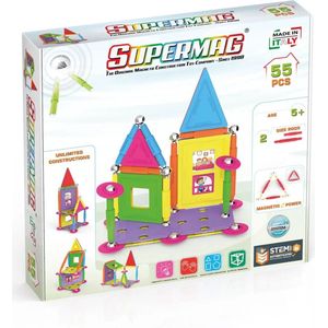 Supermag House 55 - Magnetisch speelgoed - 55 onderdelen - Open einde speelgoed - Magnetic toys - Constructiespeelgoed - House