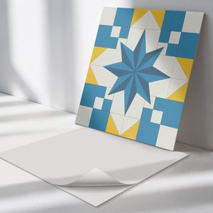 Wallfluent Vinyl Wandpaneel - Geometrisch sterpatroon Vinyl Wandbekleding - 50 cm x 50 cm - Blauw PVC wandpaneel - Verpakking van 4 stuks - Vierkant Wandbekleding Vinyl - Texturen Wandpaneel - Zelfklevend Muurpaneel - Wandpaneel Keuken en Badkamer