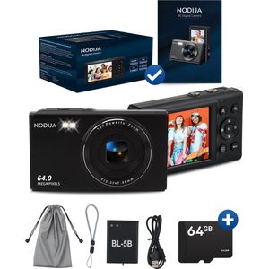 NODIJA - Digitale Camera - 4K - Compact - 64MP - Inclusief 64GB SD-kaart