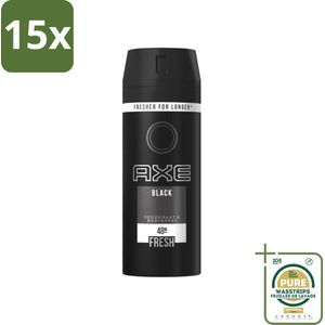 15 x Axe - Deodorant Bodyspray - 48hrs Fresh - Black - 150 ml - Grootverpakking - Axe Men Deo Black Spray - Deodorant Bodyspray - Anti Transpirant - Zweetgeur - 24u Frisheid