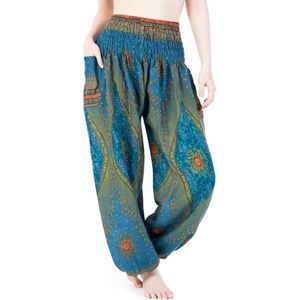 Harembroek - Yoga broek - Zomerbroek - dames - M; maat 38, 40 en 42 - Eye turquoise