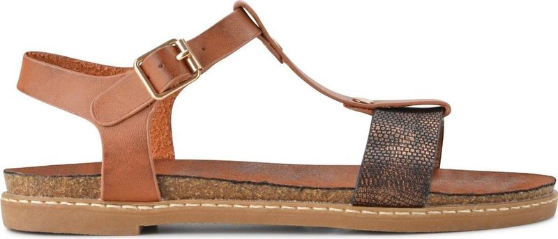 PS Poelman - Lizzy - Sandalen - Cognac Bruin met Metallic Brons Snake Print