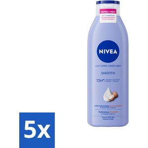 5 x Nivea - Smooth Body Milk - Sheaboter - 72 uur Hydratatie - Voor Droge Huid - 250 ml - Hydratatie - Droge Huid - Bodymilk - Sheaboter - Hyaluronzuur
