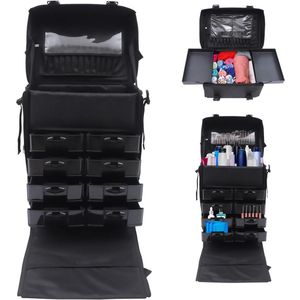 ApexArte® Kapperskoffer - Kapperstas - Visagie - Cosmetica Organizer - Zwart