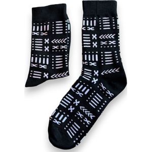Afrikaanse sokken / Afro sokken - Zwarte bogolan - Afrika print kousen / Happy Colorful Socks / Vrolijke sokken Maat 35-40