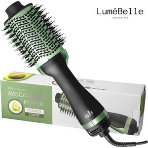 LuméBelle 3-in-1 Föhnborstel - Professional Pro Collection Salon - One Step Haardroger en Volumiser Plus - Keramische Magic Brush - 1000W - Avocado 3D Power - Groen/Bruin