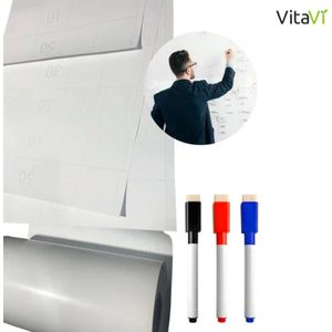 Miraj - VitaVi - Whiteboard Folie - Whiteboard - Weekplanner - Zelfklevend - Stiften - Markers - Wisser - 200 cm x 45 cm - Roll