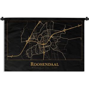 Wandkleed - Wanddoek - Kaart - Roosendaal - Zwart - Goud - 90x60 cm - Wandtapijt