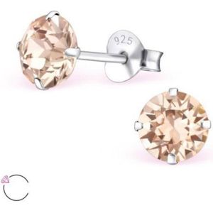 Aramat jewels ® - Zilveren oorbellen rond 6mm champagne swarovski elements kristal