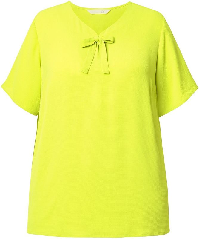 MIAMODA - Dames - Overhemdblouse A-lijn strikbandje aan de hals - Limoen - Maat 42