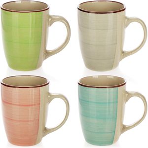 COM-FOUR® 4x keramische koffiemok - koffiemok in modern design - koffiekan voor koude en warme dranken - 260 ml (04 stuks - blauw/groen/roze/beige)