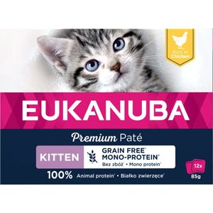 4x Eukanuba Kippen Pate Graanvrij Kitten Multi-Pack 12 x 85 gr