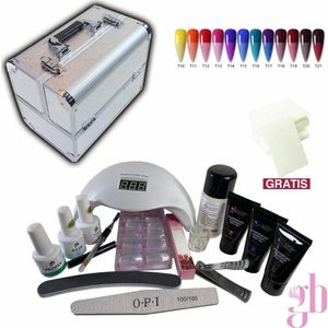 Guardian Beauty Manicure Set - Polygel Kit Glitter - 17- delige starterspakket incl. opbergkoffer - Kleur Oranje/Blauw/Zwart - Gratis nageldoekjes en nagellijm - Gel nagellak