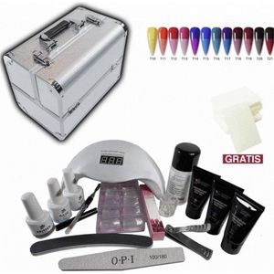 Manicure Set - Polygel Kit Glitter - 17- delige starterspakket incl. opbergkoffer - Kleur Oranje/Blauw/Zwart - Gratis nageldoekjes en nagellijm - Gel nagellak