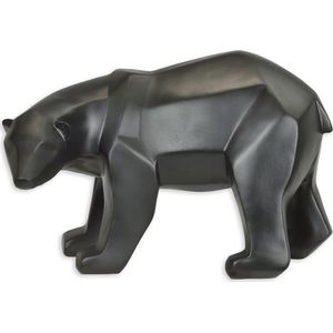 Resin beeld - Polygoon figuur ijsbeer - Zwart sculptuur - 17,3 cm hoog