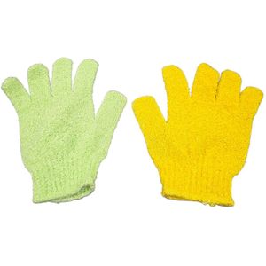 Scrub handschoenen - Washandje 1x groen + 1x geel