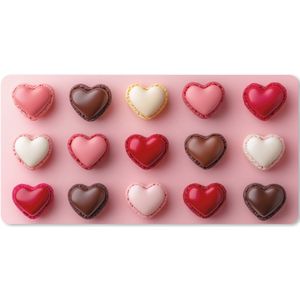 Muismat XXL - Bureau onderlegger - Bureau mat - Macarons - Hartjes - Kleurrijk - Roze - 80x40 cm - XXL muismat