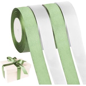 4 Rolls 22 m Satin Ribbon White Green 20mm Wide for Wedding and DIY Bouquet