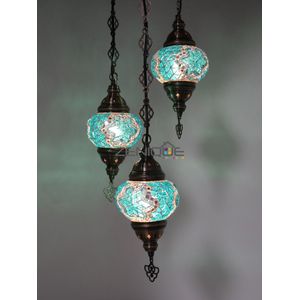 Turkse Lamp - Hanglamp - Mozaïek Lamp - Marokkaanse Lamp - Oosters Lamp - ZENIQUE - Authentiek - Handgemaakt - Kroonluchter - Turquoise - 3 bollen