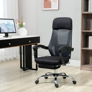 Bureaustoel met massagefunctie, massagestoel met 2 trillingspunten, met leugenfunctie, voetsteun, USB -interface, mesh tissue