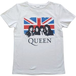 Queen - Vintage Union Jack Kinder T-shirt - Kids tm 10 jaar - Wit