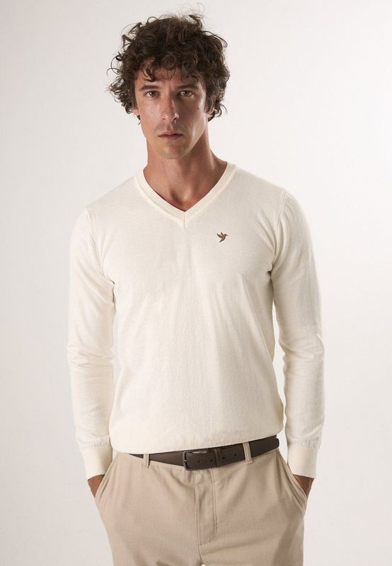Felix Hardy - Classic V-Neck Knit Sweater - Ecru - Heren