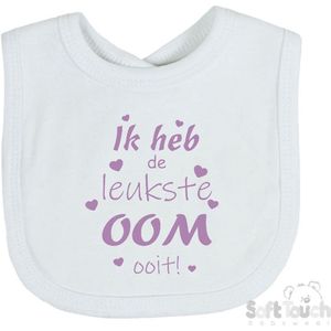 Soft Touch Slabber Slabbetje Slab ""Ik heb de leukste OOM ooit!"" Unisex Katoen Wit/lila Maat 33x22 Cm