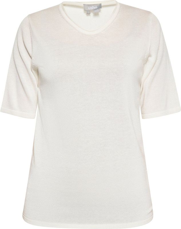 Usha - Fijngebreide Basistrui - Korte Mouwen - Ronde Hals - Ontspannen Pasvorm