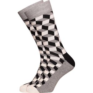 Happy Socks Filled Optic Sokken - Grijs/Zwart/Wit - Maat 36-40