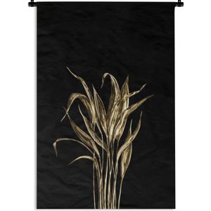 Wandkleed Golden/rose leavesKerst illustraties - Lange dunne gouden bladeren op een zwarte achtergrond Wandkleed katoen 120x180 cm - Wandtapijt met foto XXL / Groot formaat!