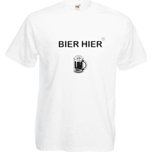 Bier Hier T-Shirt | Bier Kleding | Feest | Drank | Grappig Verjaardag Cadeau | - Wit - XL