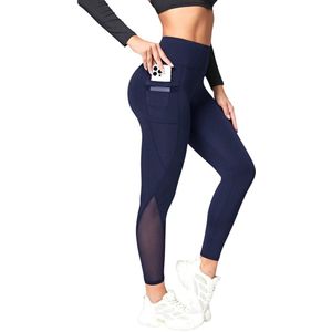 MESHTONE Stijlvolle Sportlegging met Zakken - Mesh Detail - Pocket Legging - Hoog Elastisch – Stijlvol - Comfortabel - Handig - Legging met Zakken - Mesh Paneel - Ademend - Blauw - Maat S