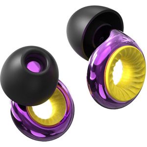 Herbruikbare Oordoppen voor Slapen en Festivals - Partyplugs - Gehoorbescherming - Festival Oordopjes - Slaapoordoppen - Geluidsdemping Tot 26 dB - 4 Maten XS/S/M/L - Chrome Amethist Paars/Geel