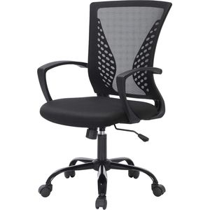 Bureaustoel met Kantelfunctie en Ademend Ontwerp - Belastbaar tot 120 kg - Afmetingen 64 x 64 x 96 cm - Zwart