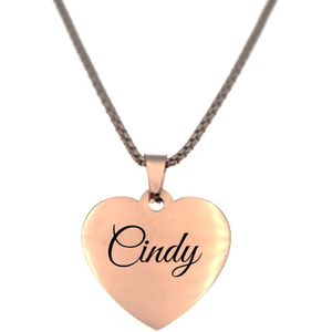 Ketting - Hart - Met Naam - Cindy - Rosegoud