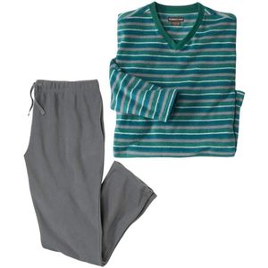 ATLAS FOR MEN - Winterpyjama met V-hals van gestreept microfleece - Heren - Verkrijgbaar in grote maten - XXL