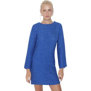 Trendyol Blauwe Tweed Geweven Jurk Twoaw23El00796