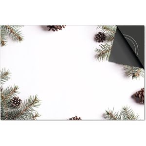 Inductie beschermer 71x52 - afdekplaat inductie mat - Dietrix Kookplaat beschermer - Exclusief - Feestdagen - Kerst takken denneappels op wit