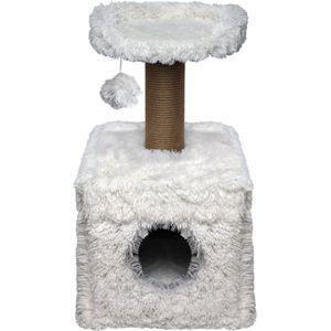 Topmast Krabpaal Fluffy Lima - Wit - 39 x 39 x 72 cm - Made in EU - Krabpaal voor Katten - Met Kattenhuis - Sterk Sisal Touw