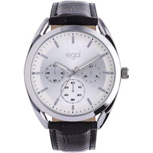 Lucardi Heren Regal heren horloge met zwarte band - Horloge - PU leer - Zwart - 34 mm