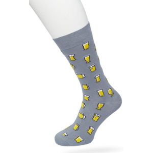 Bonnie Doon Heren Sokken met Bierglazen Print maat 40/46 Grijs - Thema Sokken - Bier - Cadeau Sokken - Zacht Katoen met Gladde Teennaad - Comfortabel - Perfect Cadeau - Brushed Nickel - BT992128.163