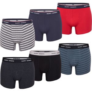 Happy Shorts Boxershorts Heren Multipack 6-Pack Grijs / Blauw Gestreept - Maat M